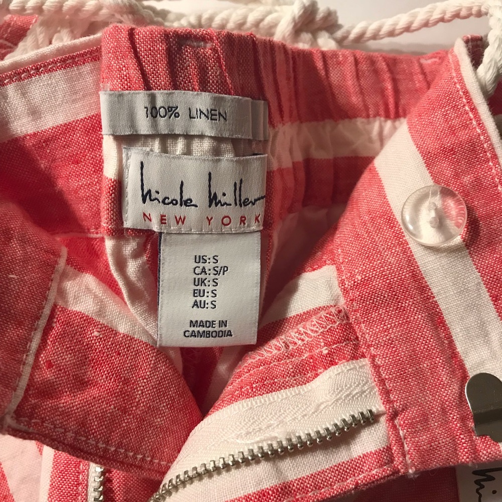 Nicole Miller Linen Striped Shorts Pink/White - Picture 4 of 6